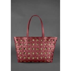 Шкіряна плетена жіноча сумка Пазл Xl бордова Krast - 8536868 - SvitStyle